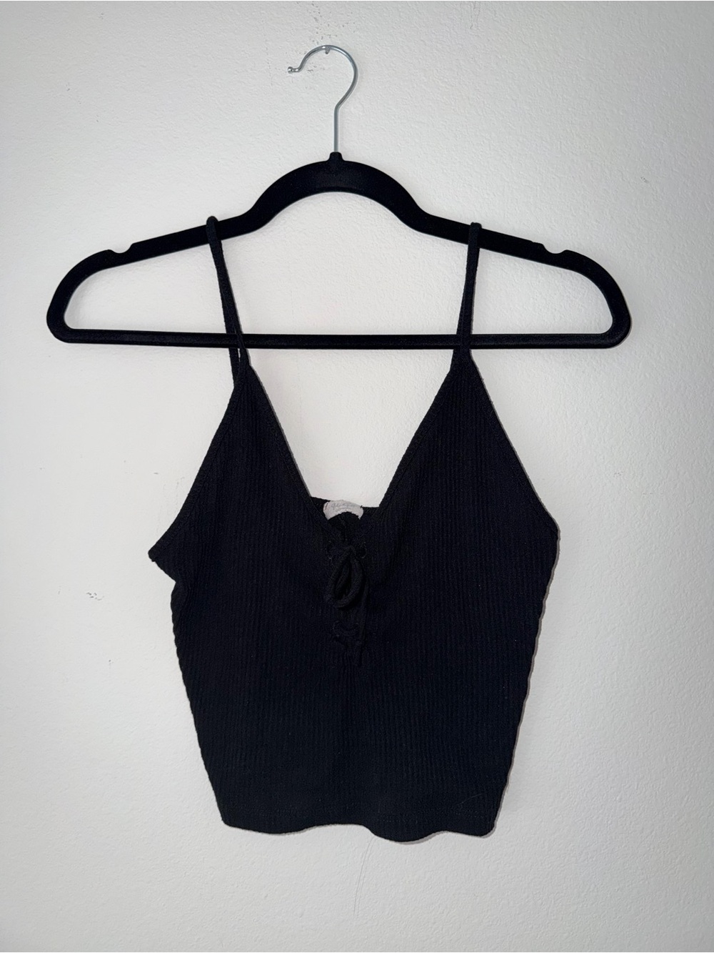Brandy Melville Black Ribbed Tie-Front Cami Top